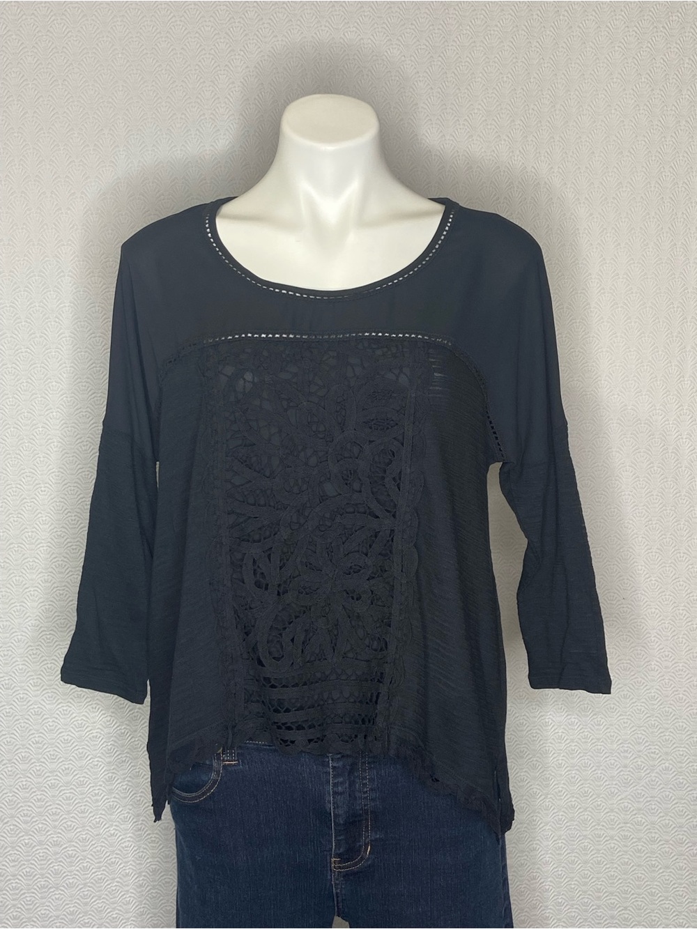 MEADOW RUE ANTHROPOLOGIE Crochet Lace Top Black NWT Womens Small Boho Chic